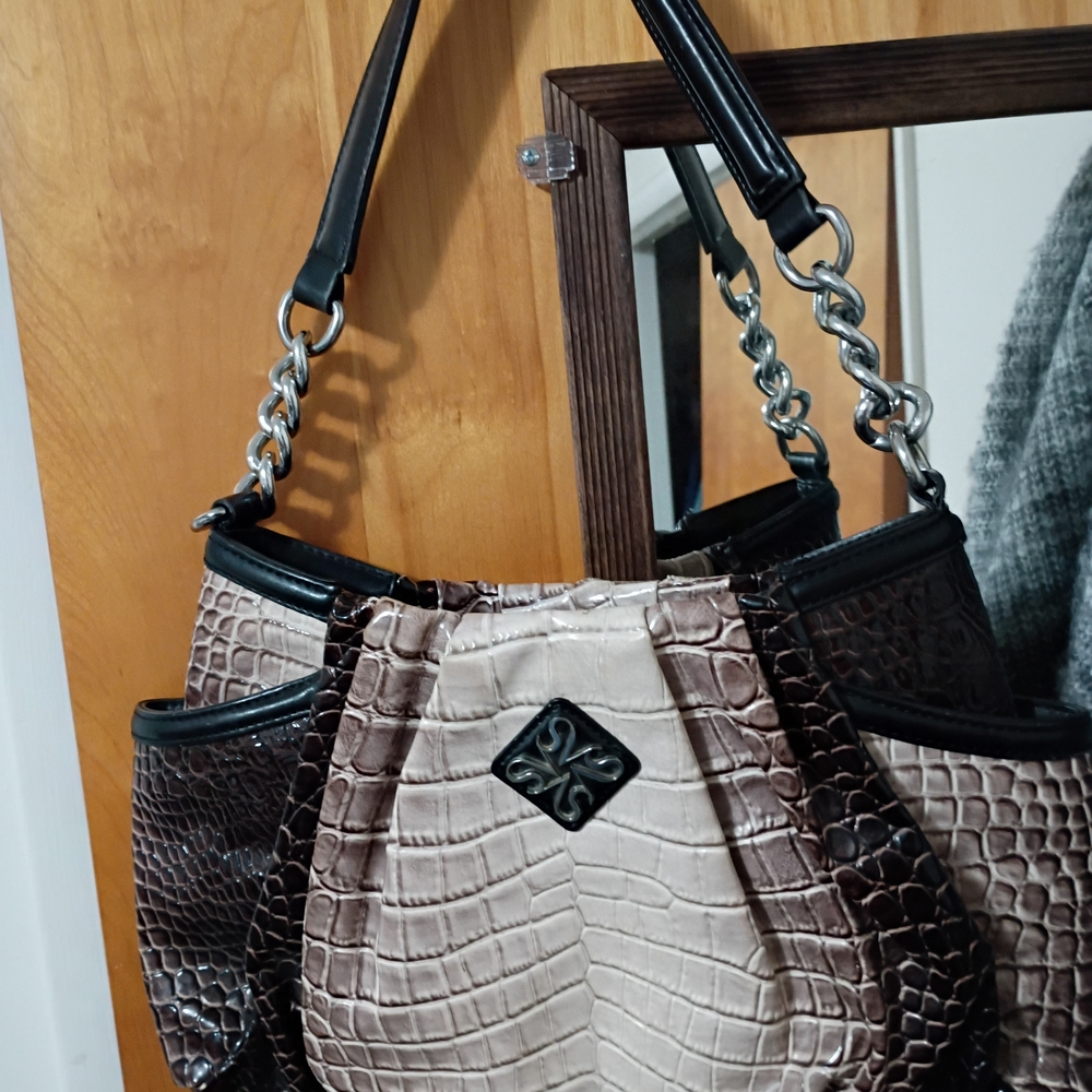 Simply Vera Wang Elegant Croc-Embossed Brown and Cream Handbag